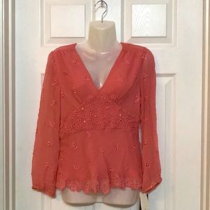 Coral v neck blouse